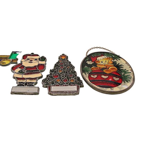 Lot 7 Vintage Mixed Christmas Holiday Acrylic Glass Stained Suncatcher Ornaments - Picture 7 of 11